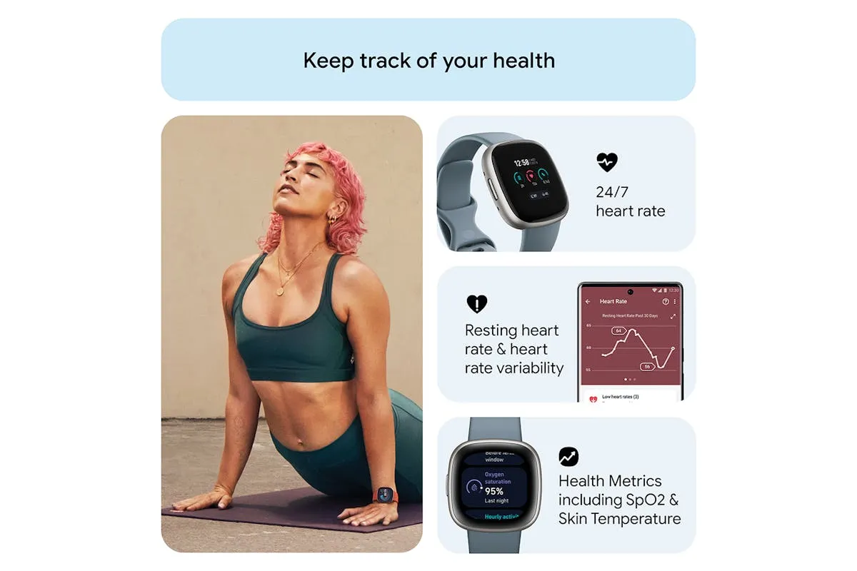 Fitbit Versa 4 Smartwatch | Waterfall Blue & Platinum