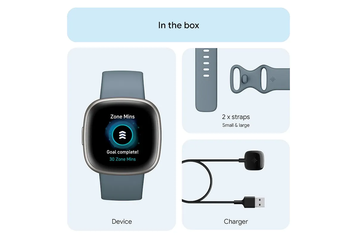 Fitbit Versa 4 Smartwatch | Waterfall Blue & Platinum