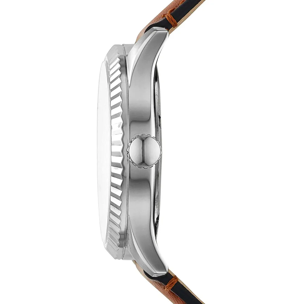 Fossil Men's Green Dial Brown Leather Band Quartz Watch - FS5736