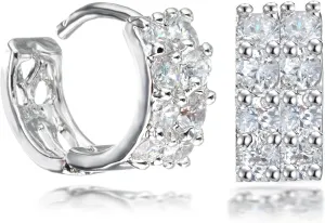 Gemini Women's Platinum Plated Hoop Crystal Huggie Earrings for Ladies Gm081, Color: White Gold