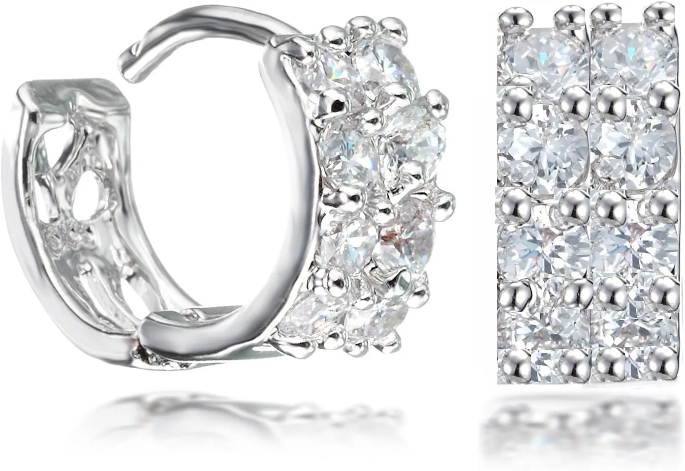 Gemini Women's Platinum Plated Hoop Crystal Huggie Earrings for Ladies Gm081, Color: White Gold