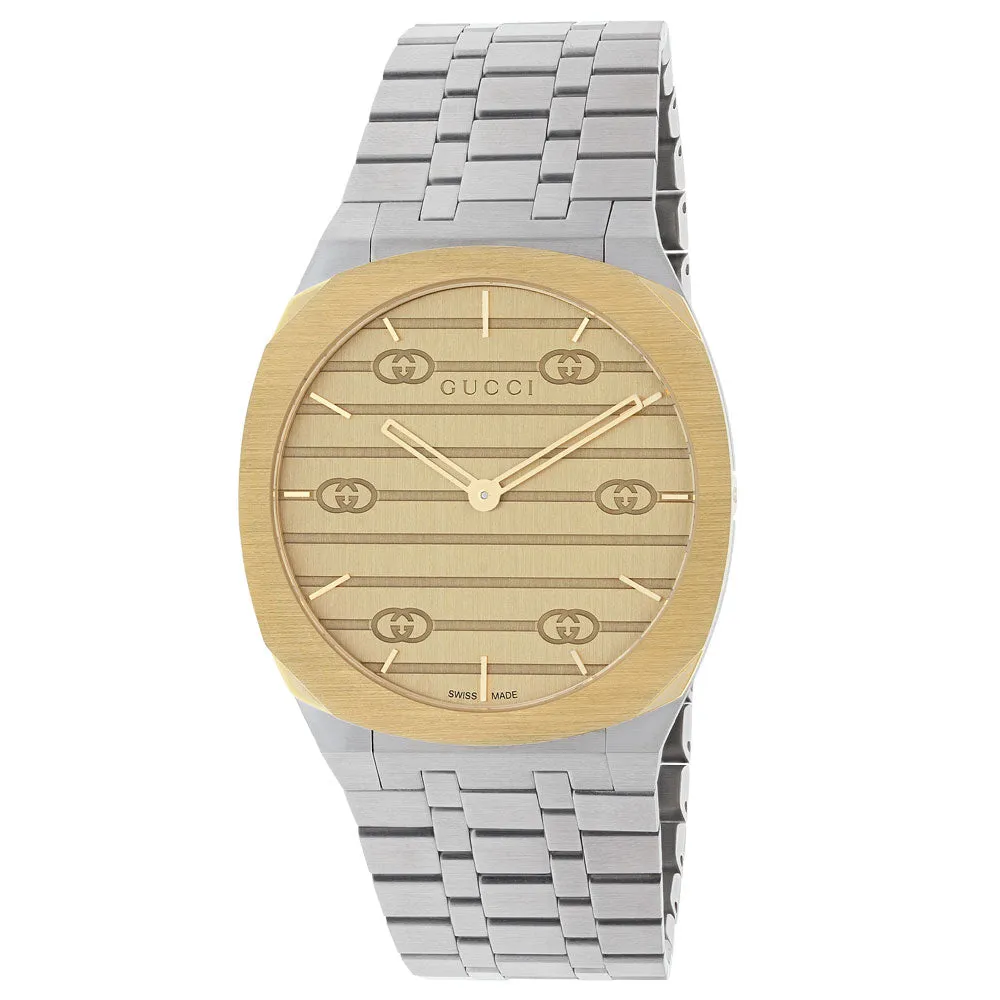 Gucci 25H 34mm Gold Dial Gold Plated Stainless Steel Watch YA163403