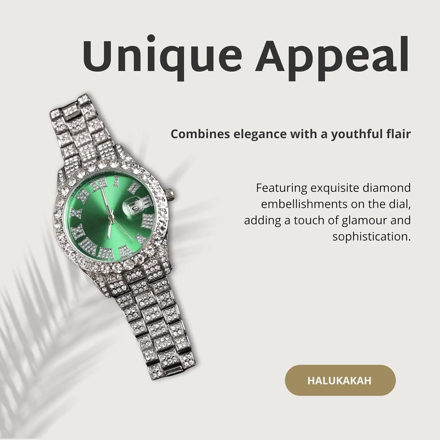 Halukakah Diamonds Watch Iced Out for Boy Teens - 18K Real Gold/Platinum Plated - 42mm Blue/Green/Red Dial - 8" Length - Optional with Cuban Link Chain, with Watch Adjuster Tool - Goldfoil Giftbox