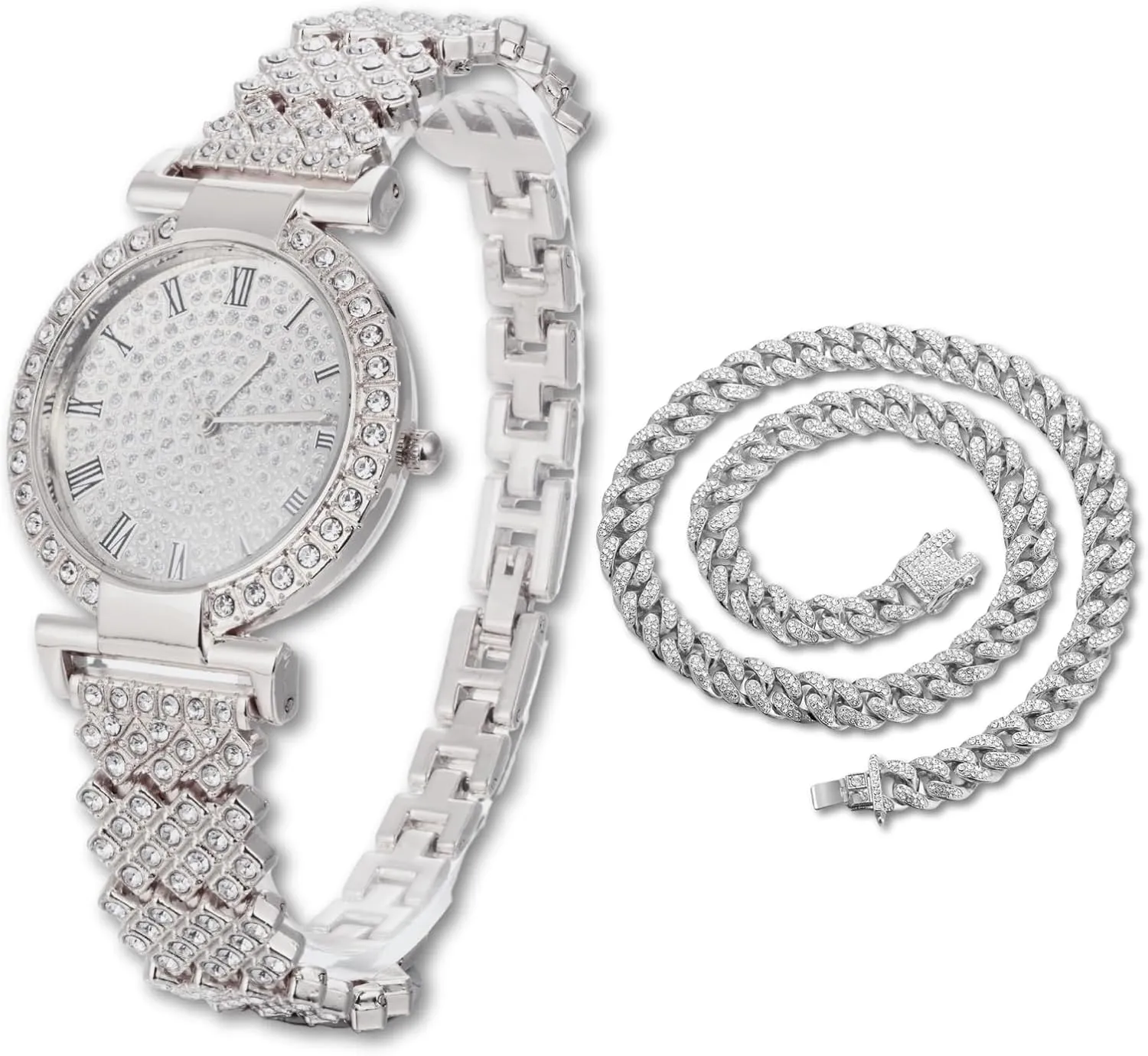 Halukakah Diamonds Watch Iced Out for Boy Teens Kids - 18K Real Gold/Platinum Plated, 31mm Round Dial, Japanese Quartz - 7.5" Length - Optional with Cuban Link Chain - for Birthday, Parties