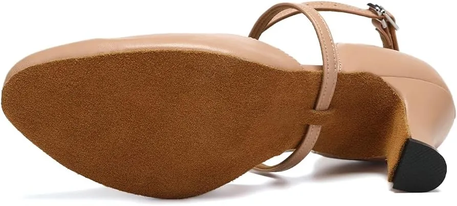 JUODVMP Women's Dance Shoes Leather Cross Strap Character Dance Shoes Ladies Modern Tango Salsa Heels