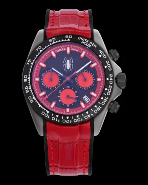 Marvel Spider-Man GR02-C16D1 (Black/Red) with Red Leather Strap