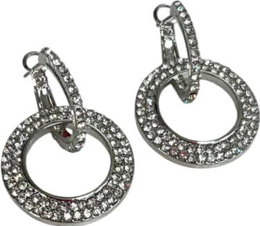 Metallic Double Hoop Crystal Earrings One Size