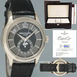 MINT 2015 PAPERS Patek Philippe 5205G White Gold Annual Calendar Moonphase Black Watch