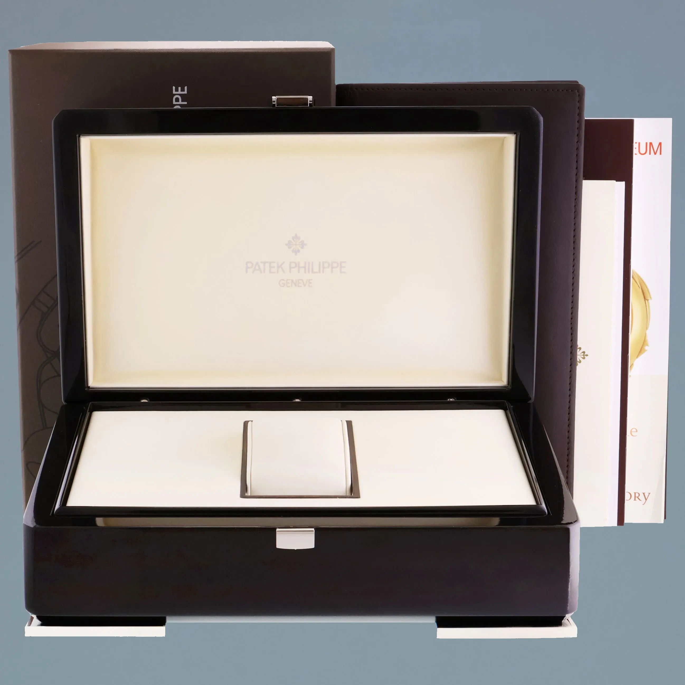 MINT 2015 PAPERS Patek Philippe 5205G White Gold Annual Calendar Moonphase Black Watch