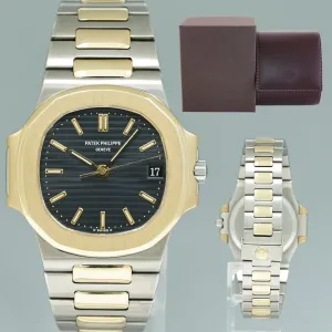 MINT Patek Philippe 37mm 3800 Nautilus Blue Yellow Gold Two Tone Watch Box