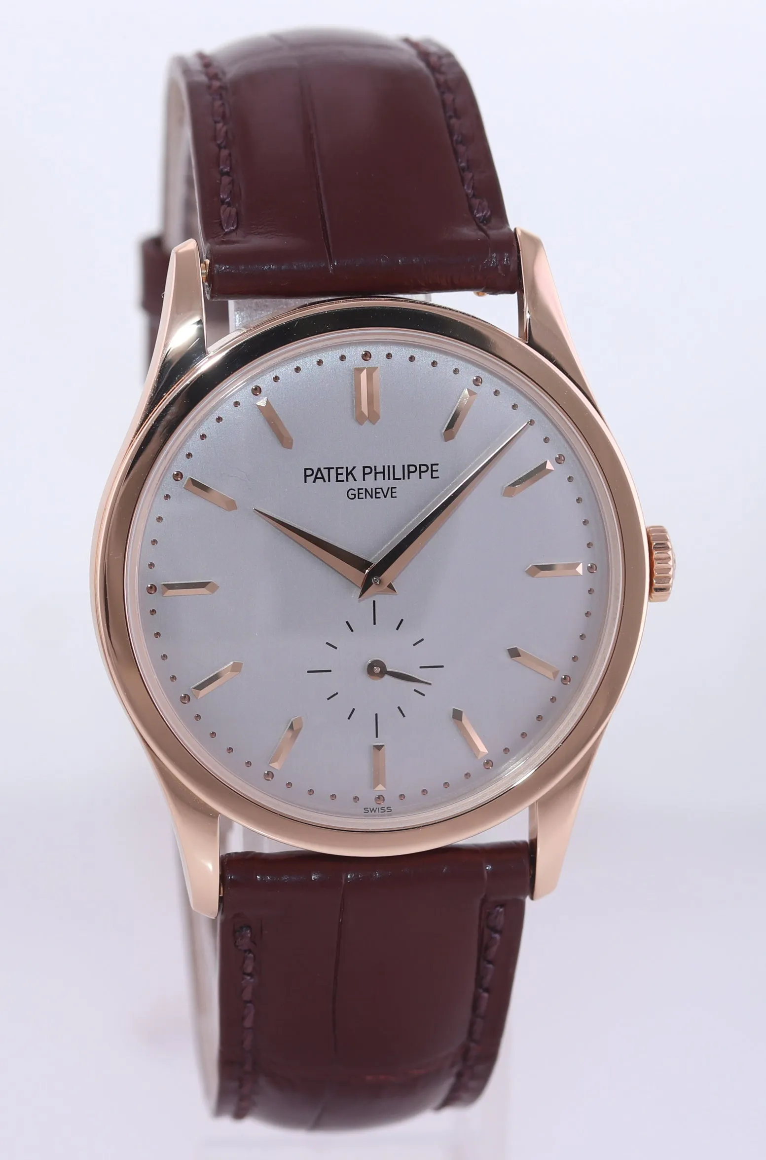 MINT Patek Philippe 5196R 37mm Rose Gold Calatrava Brown Leather Watch Box