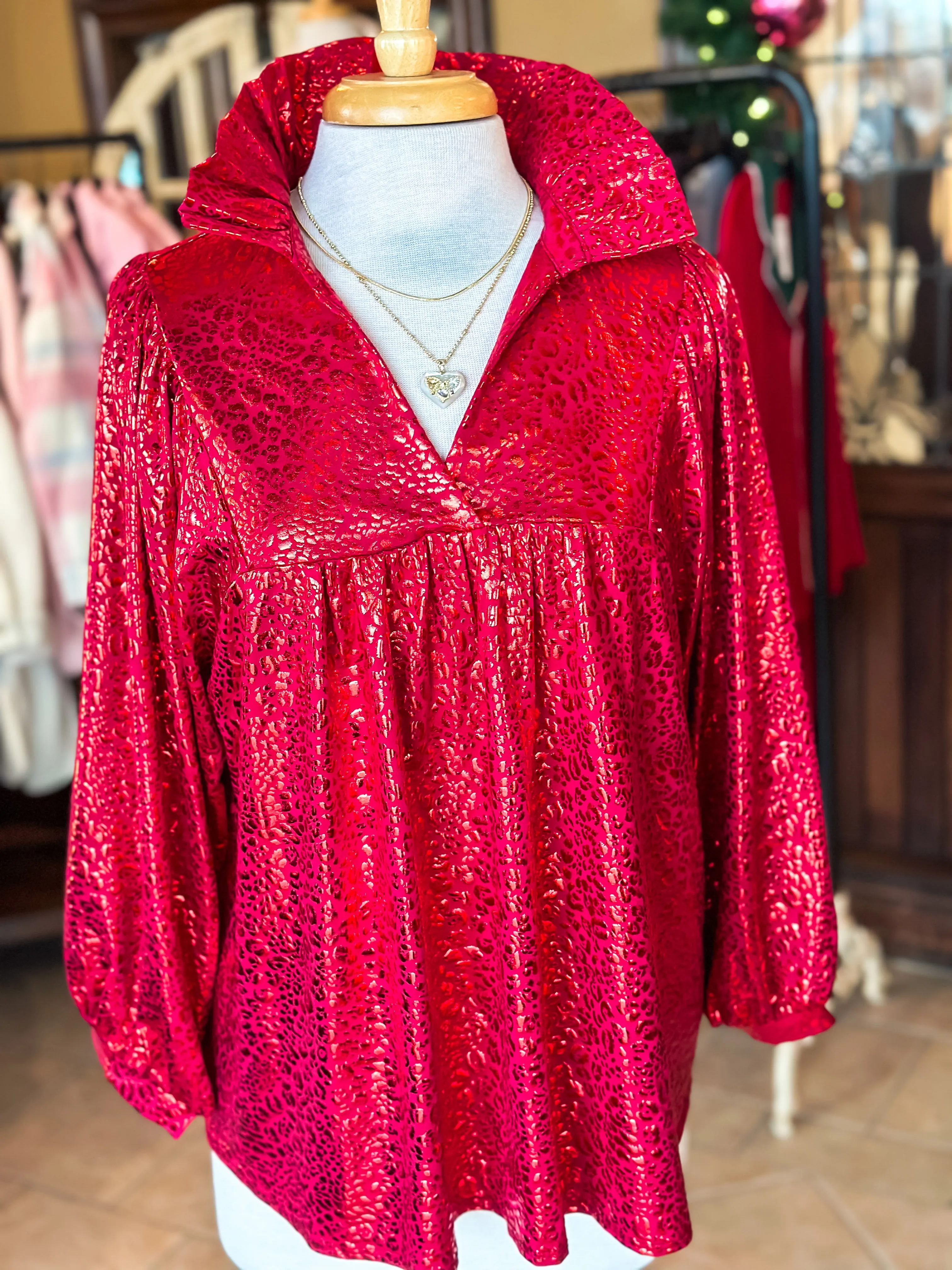Morgan Top in Metallic Red