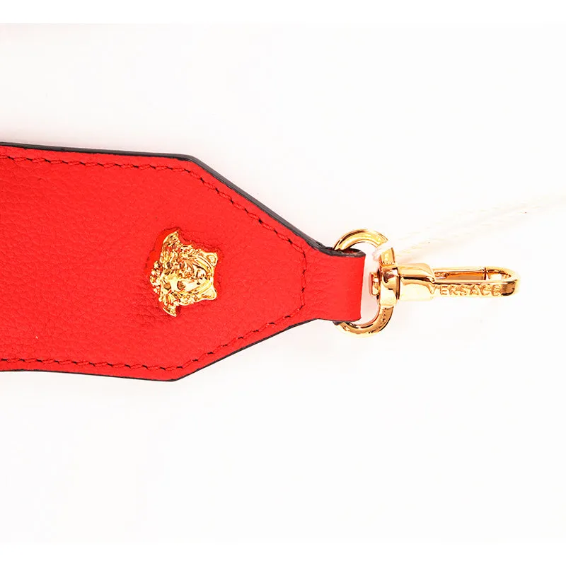 NEW $495 VERSACE Red Nylon Leather LOGO BLUE GRECA Embroidered Medusa BAG STRAP