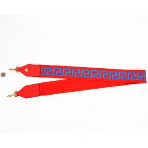 NEW $495 VERSACE Red Nylon Leather LOGO BLUE GRECA Embroidered Medusa BAG STRAP