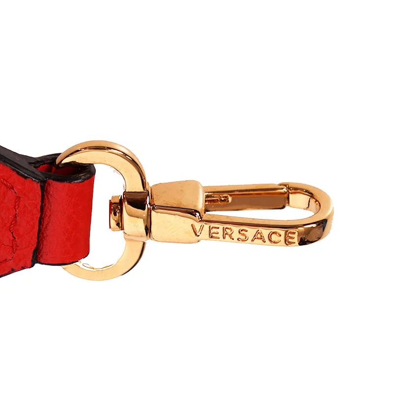 NEW $495 VERSACE Red Nylon Leather LOGO BLUE GRECA Embroidered Medusa BAG STRAP