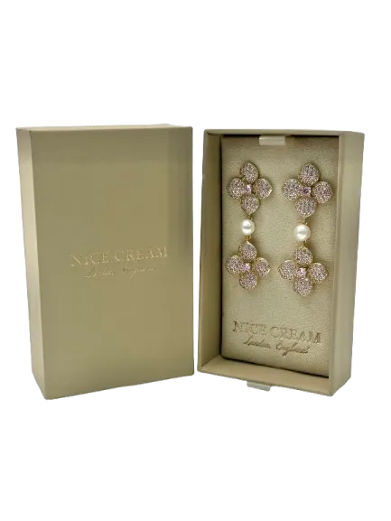 Nice Cream London Hydrangea Pearl Drop Clover Earrings