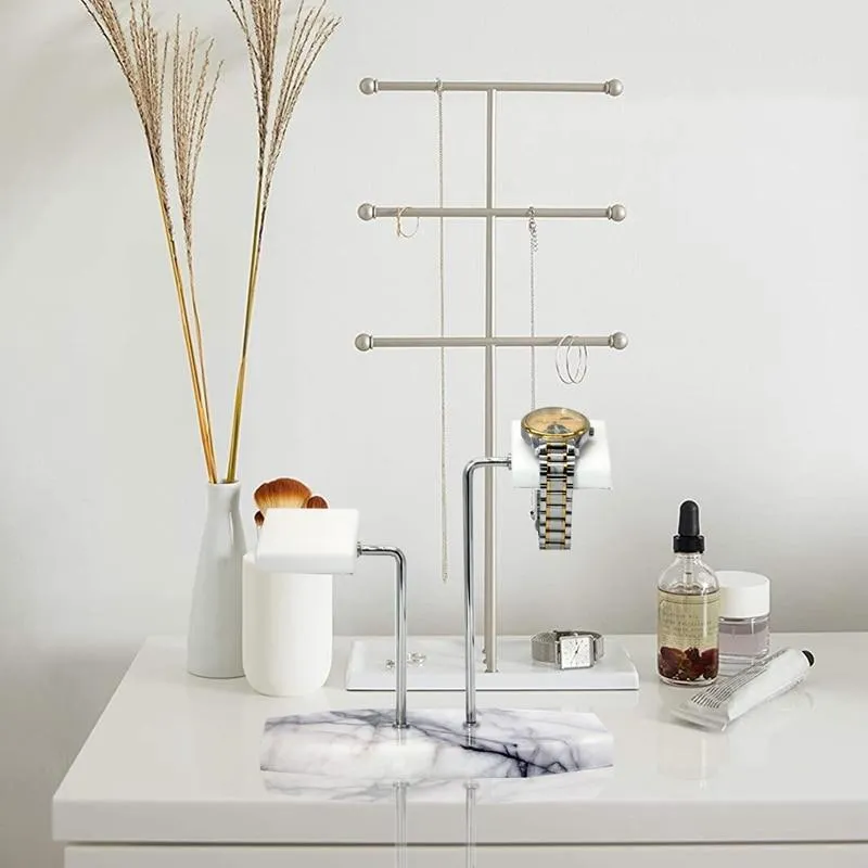 Nikolas White Marble Double Watch Display Stand Holder