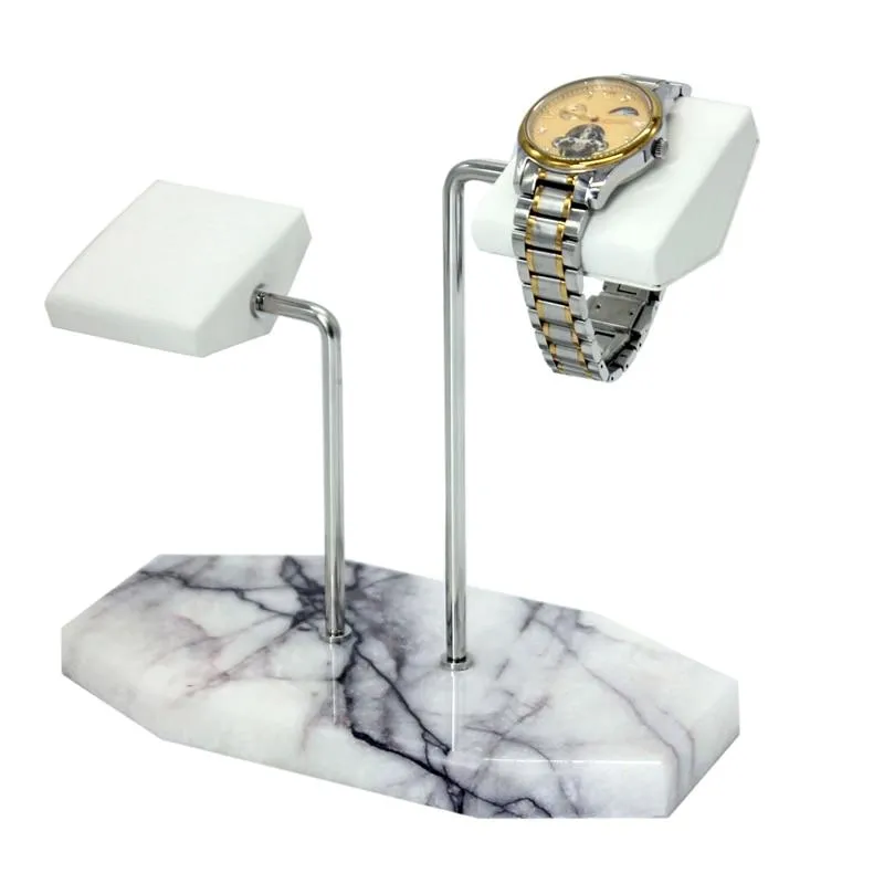 Nikolas White Marble Double Watch Display Stand Holder