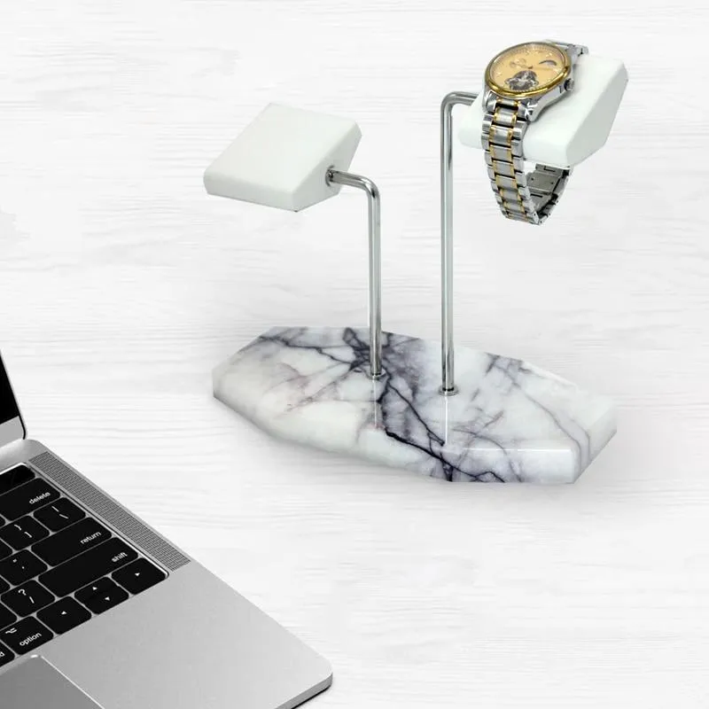 Nikolas White Marble Double Watch Display Stand Holder