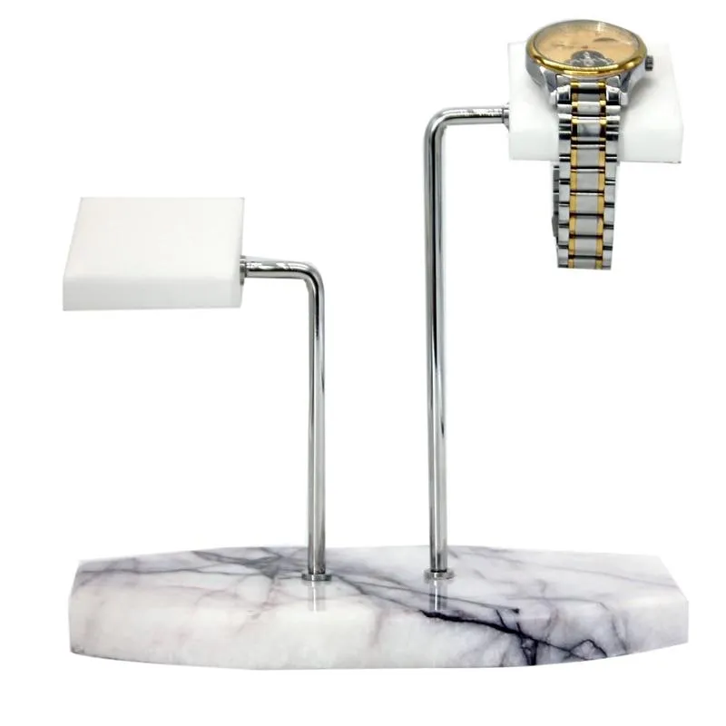 Nikolas White Marble Double Watch Display Stand Holder