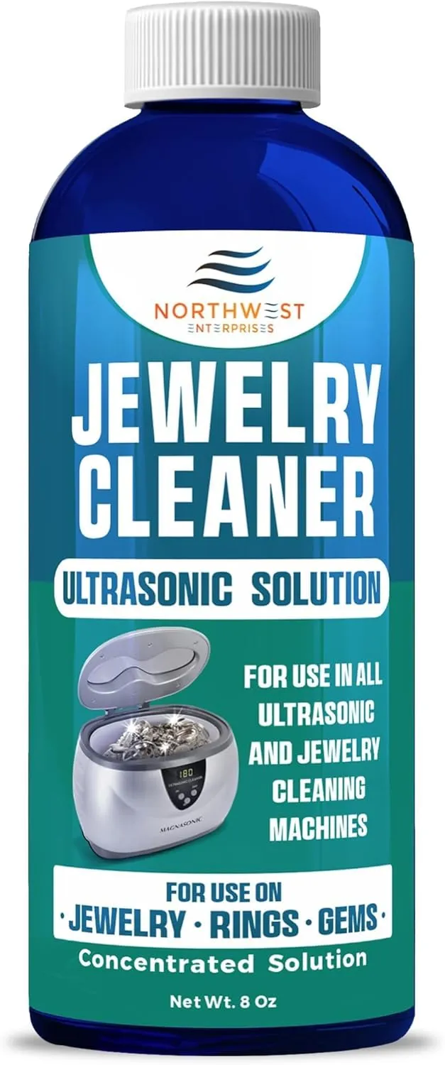 NORTHWEST ENTERPRISES Jewelry Cleaner, Ultrasonic Jewelry Cleaner Solution - Cleans Gold, Silver, Platinum, Diamonds, Non-Porous, & Semi-Precious Jewelry (32 Ounce)