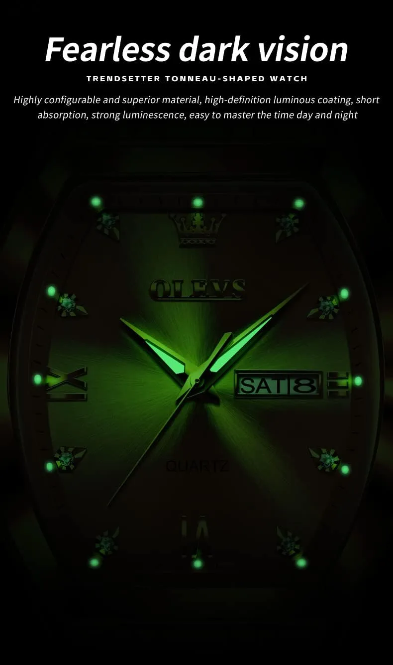 OLEVS Gold Watches for Men Design Diamond Square Tonneau Stainless Steel Waterproof Luminous Unique Luxury Business Day Date Wrist Watches Mens