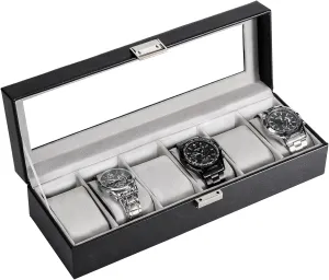 ProCase Watch Box for Men, 6 Slot Mens Watch Case, Watch Storage Watch Holder Organizer for Men, Watch Display Case With Glass Lid -6 Slot, Black