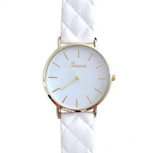 Quilted Leather Geneva Watch in White