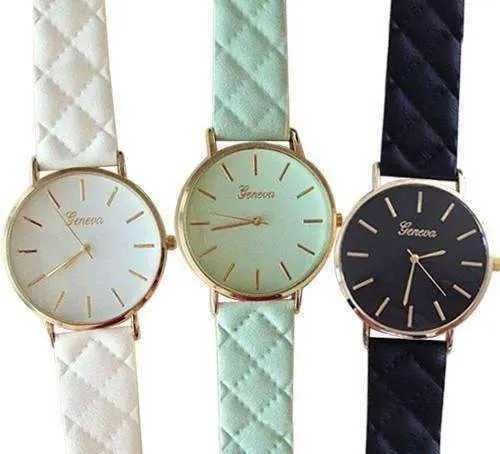 Quilted Leather Geneva Watch in White