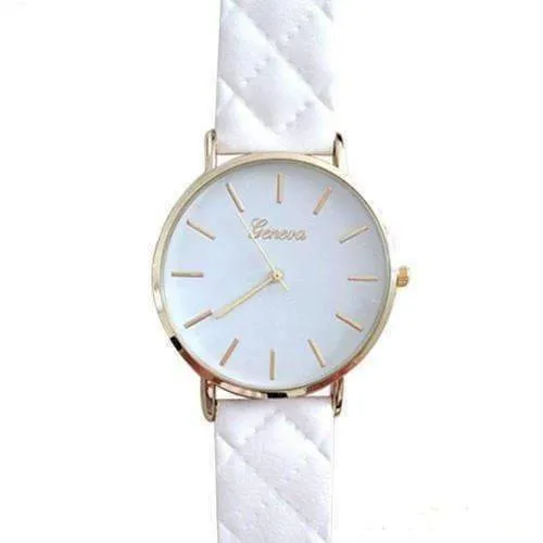 Quilted Leather Geneva Watch in White