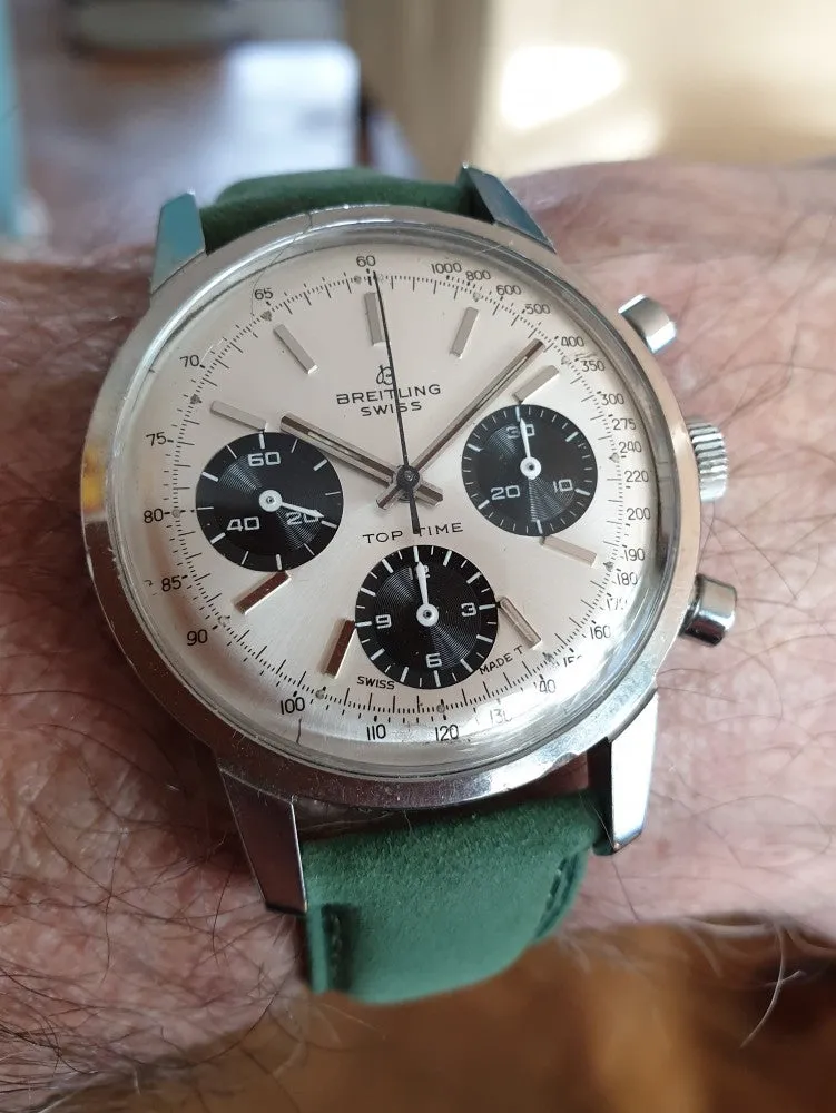 Rare Breitling Top Time Chronograph with Panda Dial Model 810 in Stainless Steel Circa 1967-9