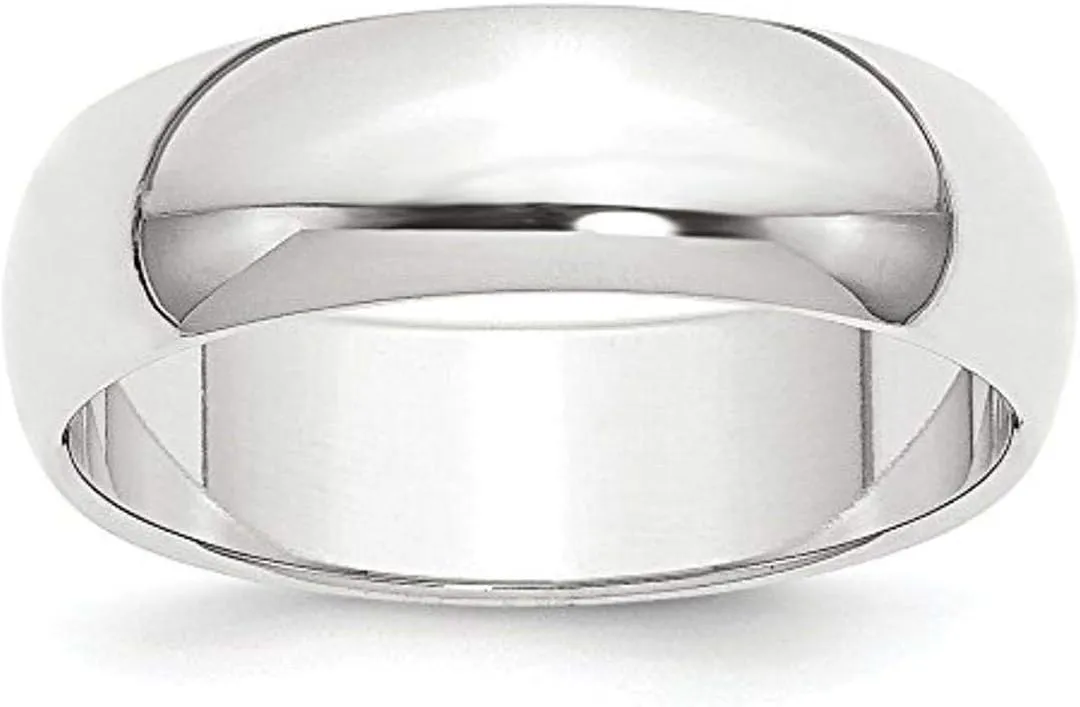 Roy Rose Jewelry Platinum 8mm Wide Polished Half-Round Wedding Band Ring Sizes 6 to 12