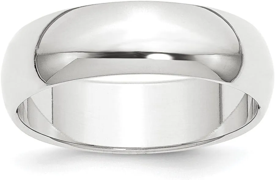 Roy Rose Jewelry Platinum 8mm Wide Polished Half-Round Wedding Band Ring Sizes 6 to 12