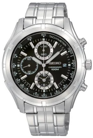 Seiko SNDC37 Men's Black Dial Chronographs Stainless Steel Watch