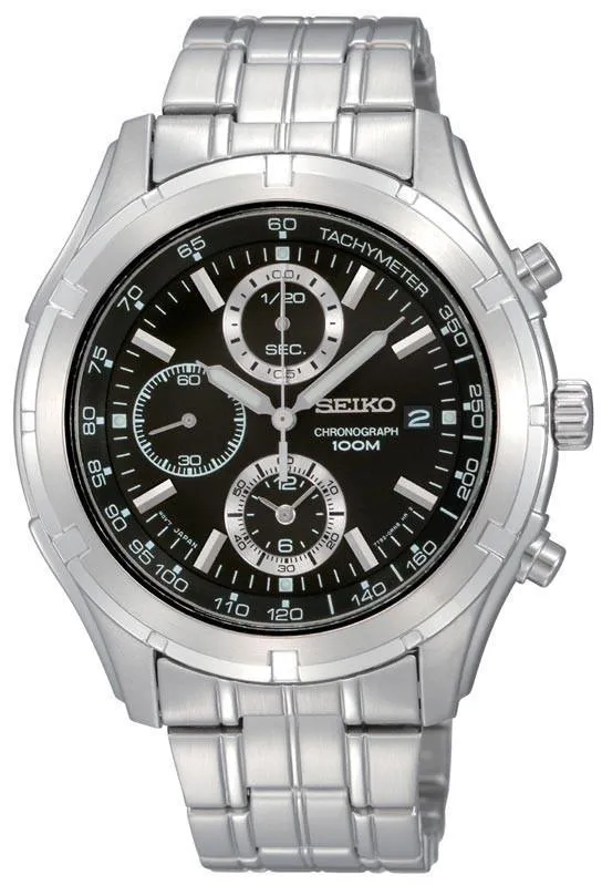 Seiko SNDC37 Men's Black Dial Chronographs Stainless Steel Watch