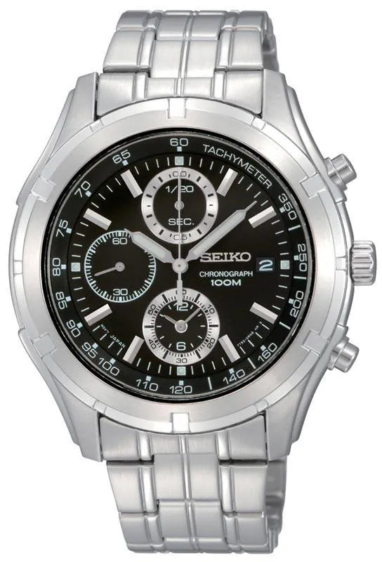 Seiko SNDC37 Men's Black Dial Chronographs Stainless Steel Watch