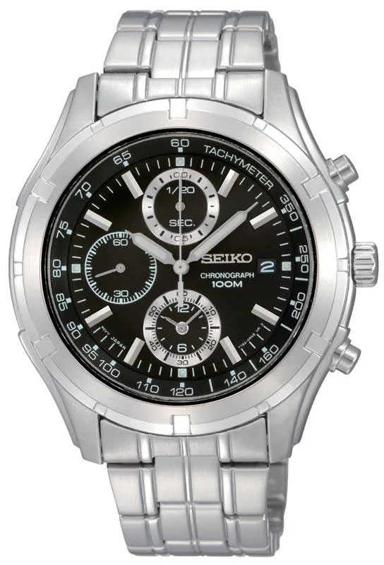 Seiko SNDC37 Men's Black Dial Chronographs Stainless Steel Watch