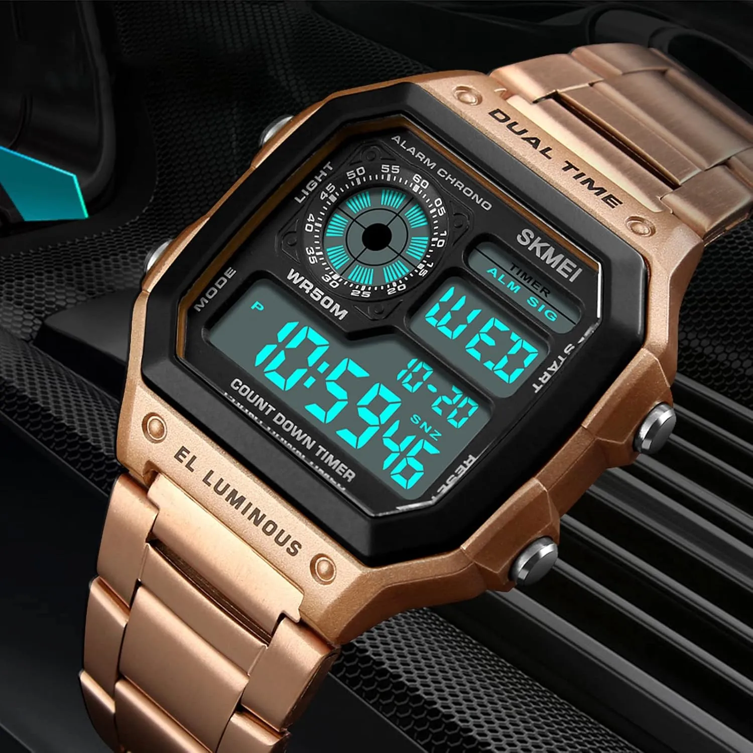 SKMEI Wrist Watch for Men, Digital Sports Waterproof Watch with Dual Time Chronograph Countdown Alarm Backlight