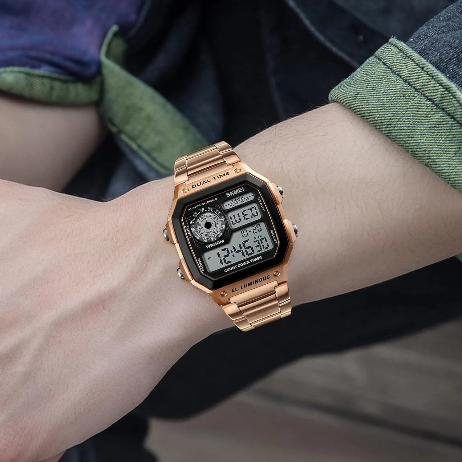 SKMEI Wrist Watch for Men, Digital Sports Waterproof Watch with Dual Time Chronograph Countdown Alarm Backlight