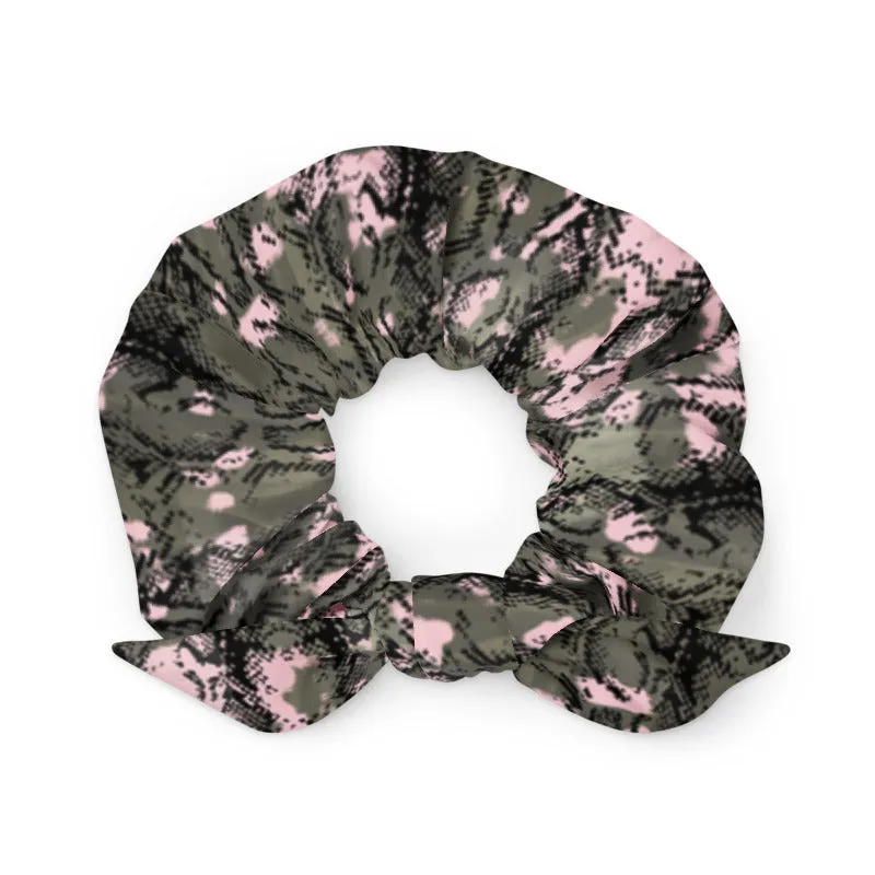 Snake Skin Print Large Scrunchie, Elastic Stretchy Premium Women's Hair Stylish Accessories-Made in USA/EU
