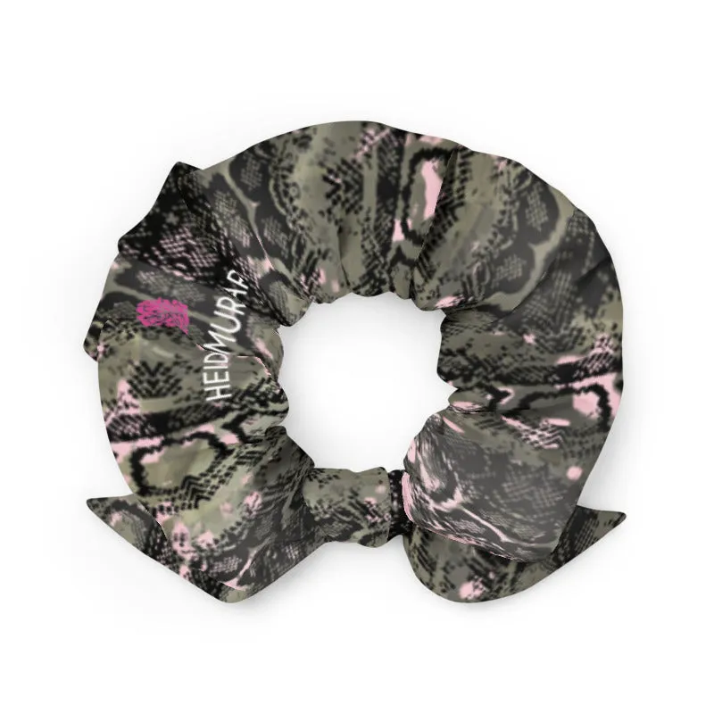 Snake Skin Print Large Scrunchie, Elastic Stretchy Premium Women's Hair Stylish Accessories-Made in USA/EU