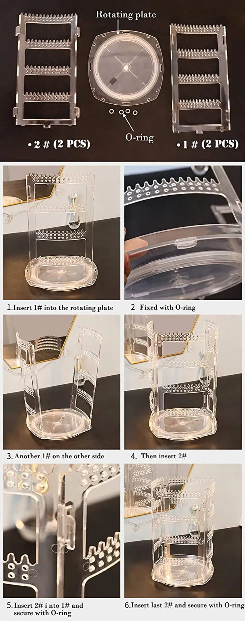 Sooyee 360 Rotating Earring Holder and Jewelry Organizer, 4 Tiers Jewelry Rack Display Classic Stand, 156 Holes and 160 Grooves for Necklaces Earrings Piercings, Clear
