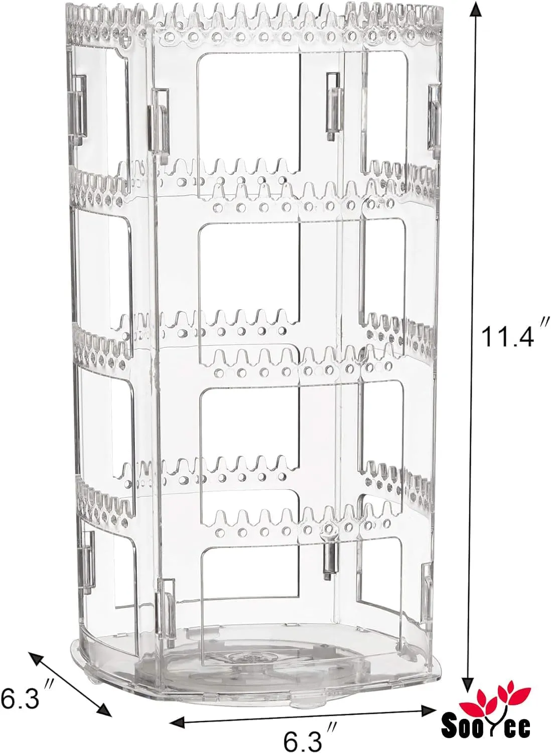 Sooyee 360 Rotating Earring Holder and Jewelry Organizer, 4 Tiers Jewelry Rack Display Classic Stand, 156 Holes and 160 Grooves for Necklaces Earrings Piercings, Clear