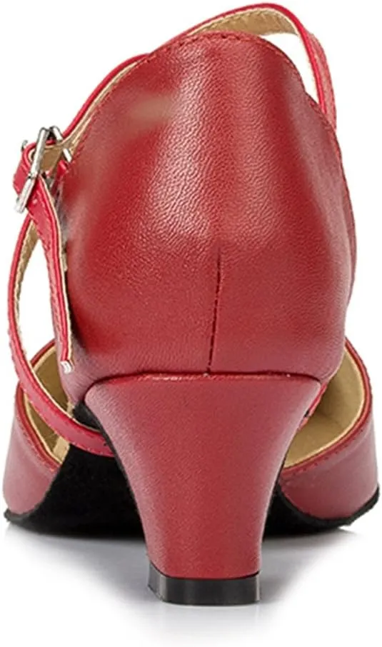 TDA Women's Comfort Ankle Strap Leather Classic Salsa Tango Ballroom Latin Modern Dance Wedding Shoes