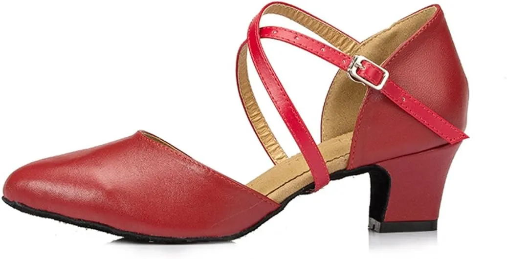 TDA Women's Comfort Ankle Strap Leather Classic Salsa Tango Ballroom Latin Modern Dance Wedding Shoes