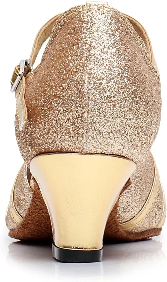 TDA Women's Fashion T-strap Glitter Synthetic Salsa Tango Ballroom Wedding Modern Latin Dance Shoes