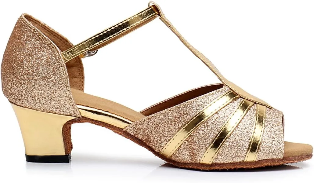 TDA Women's Fashion T-strap Glitter Synthetic Salsa Tango Ballroom Wedding Modern Latin Dance Shoes