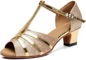 TDA Women's Fashion T-strap Glitter Synthetic Salsa Tango Ballroom Wedding Modern Latin Dance Shoes