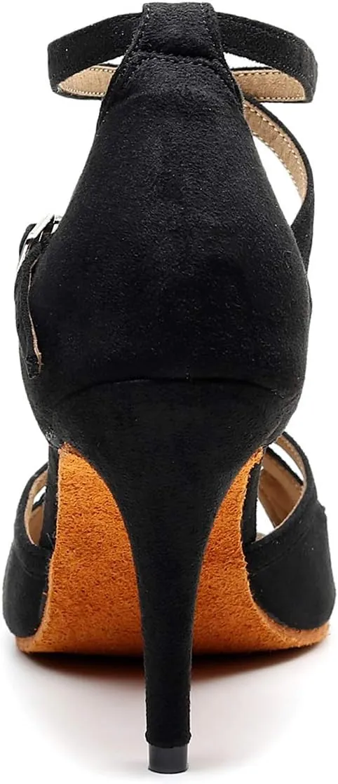 TDA Women's Peep Toe Cut-out Suede Salsa Tango Ballroom Latin Modern Dance Stiletto Heel Shoes