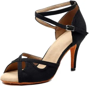 TDA Women's Peep Toe Cut-out Suede Salsa Tango Ballroom Latin Modern Dance Stiletto Heel Shoes